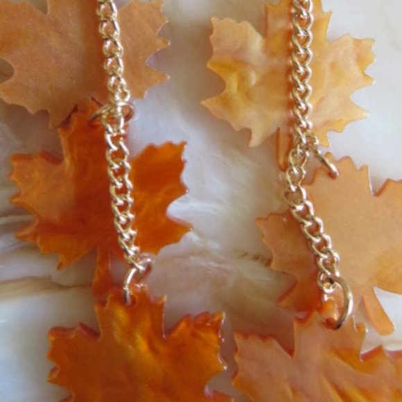 Maple Leaf Dangle EARRINGS Acrylic 3" (K268) - Picture 2 of 2
